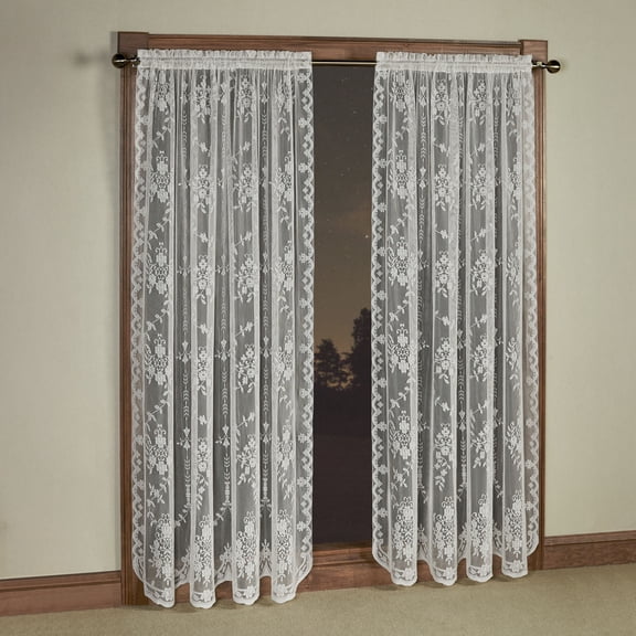 Fiona II White Scottish Polyester Scalloped Lace Window Treatment; 2-84L Panels Set