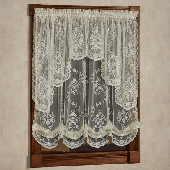 Fiona Ivory Polyester Lace Window Treatment; Balloon Shade and 38L Swag Valance Set