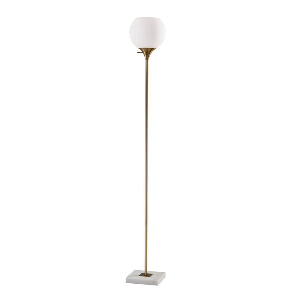 Antique Brass Torchiere Floor Lamp with Marble Base