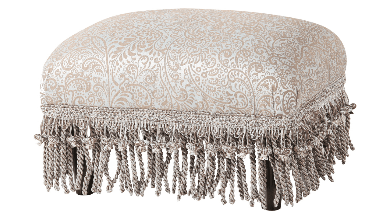 Fiona Teal Tan Polyester Traditional Footstool with Fringes