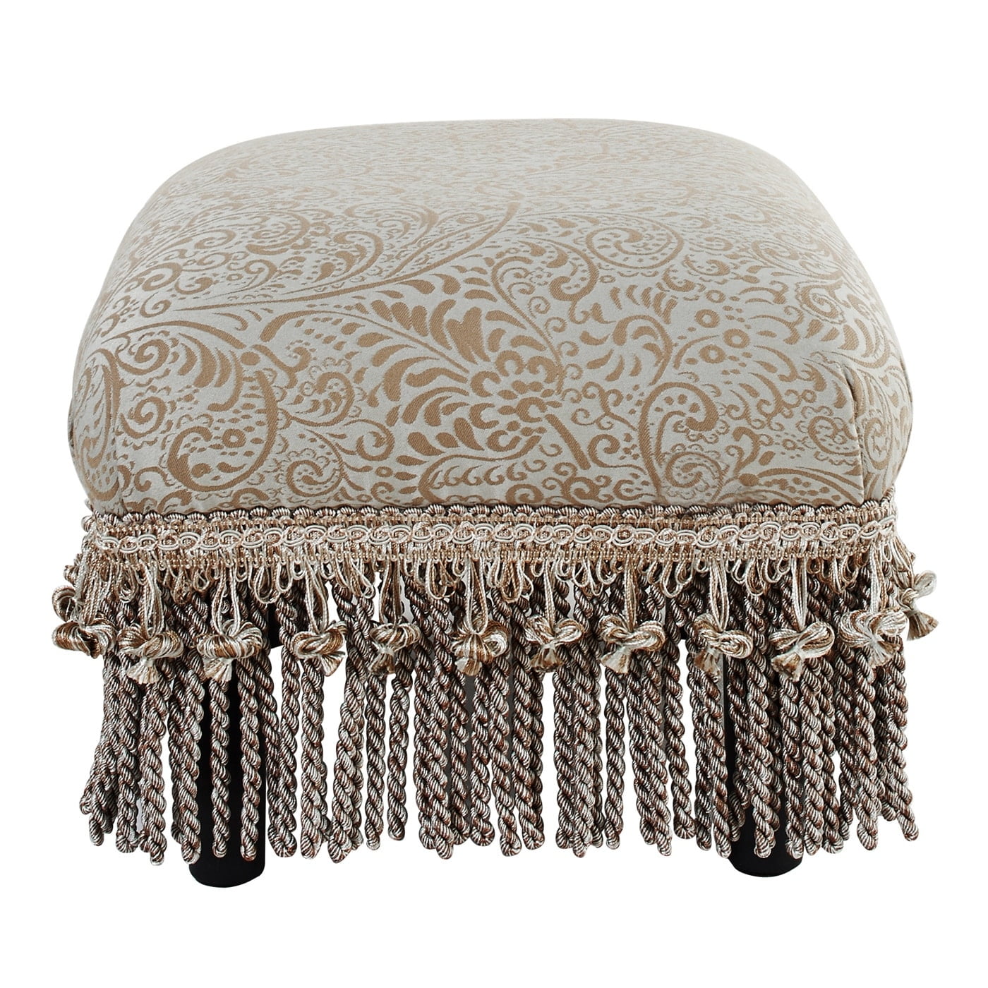 Fiona Teal Tan Polyester Traditional Footstool with Fringes