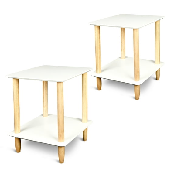 Fionafurn 15.7"x15.7" Modern Side Accent, Double Layered Wooden End Table for Bedroom Living Room Balcony Yard White/Natural