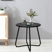 Fionafurn 17’‘ Diameter End Table, Metal Side Table For Outdoor, Indoor Waterproof Round Table Weather Resistant Round End Table for Bedroom Living Room Patio Garden Balcony Yard Porch,Black