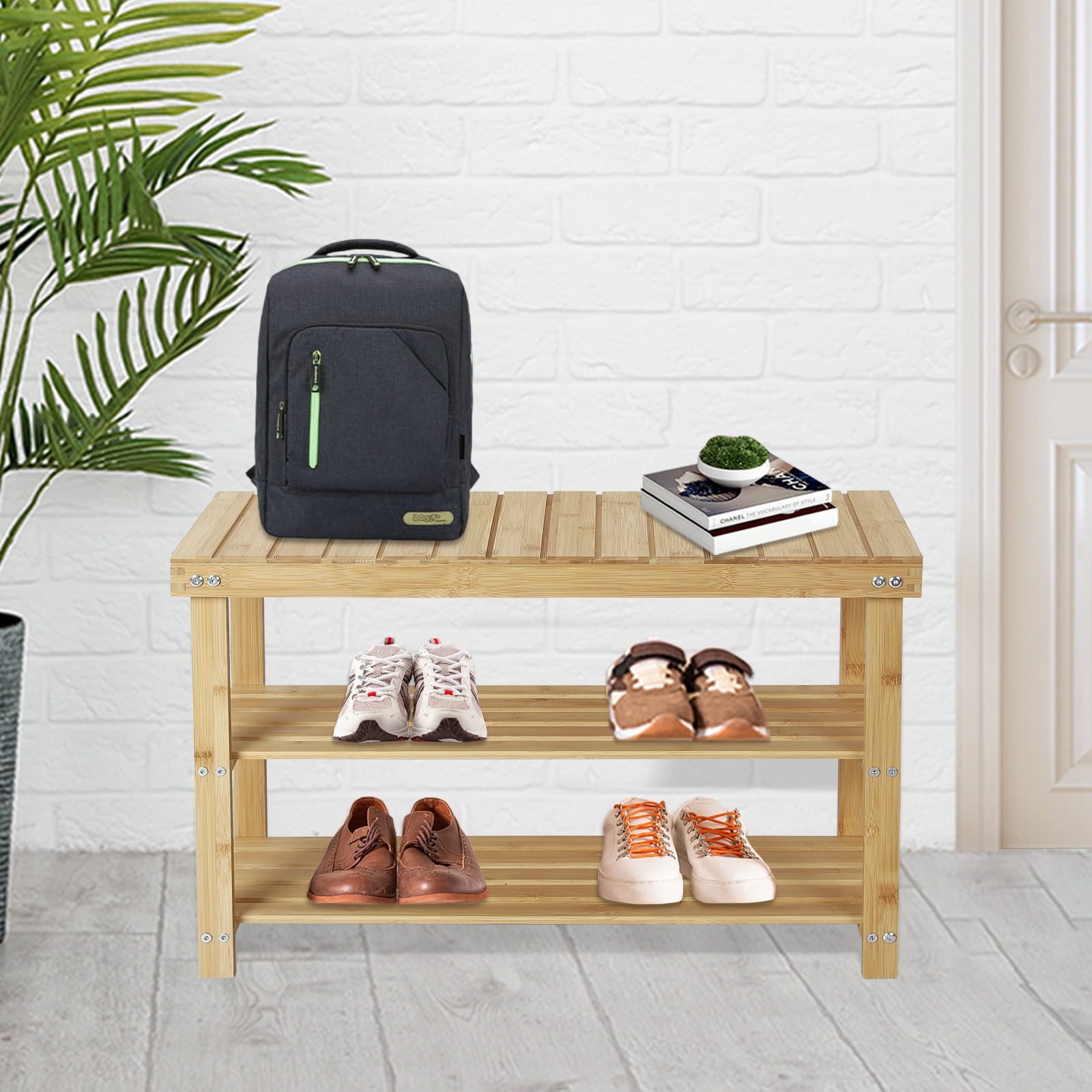 Fionafurn 27.5 Bamboo Shoe Bench 3 Tier Shoe Storage Rack Organizer for Entryway Hallway Closet Living Room Bathroom Bamboo Walmart