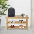 thumbnail image 1 of Fionafurn 27.5" Bamboo Shoe Bench 3-Tier Shoe Storage Rack Organizer for Entryway Hallway Closet Living Room Bathroom, Bamboo, 1 of 10