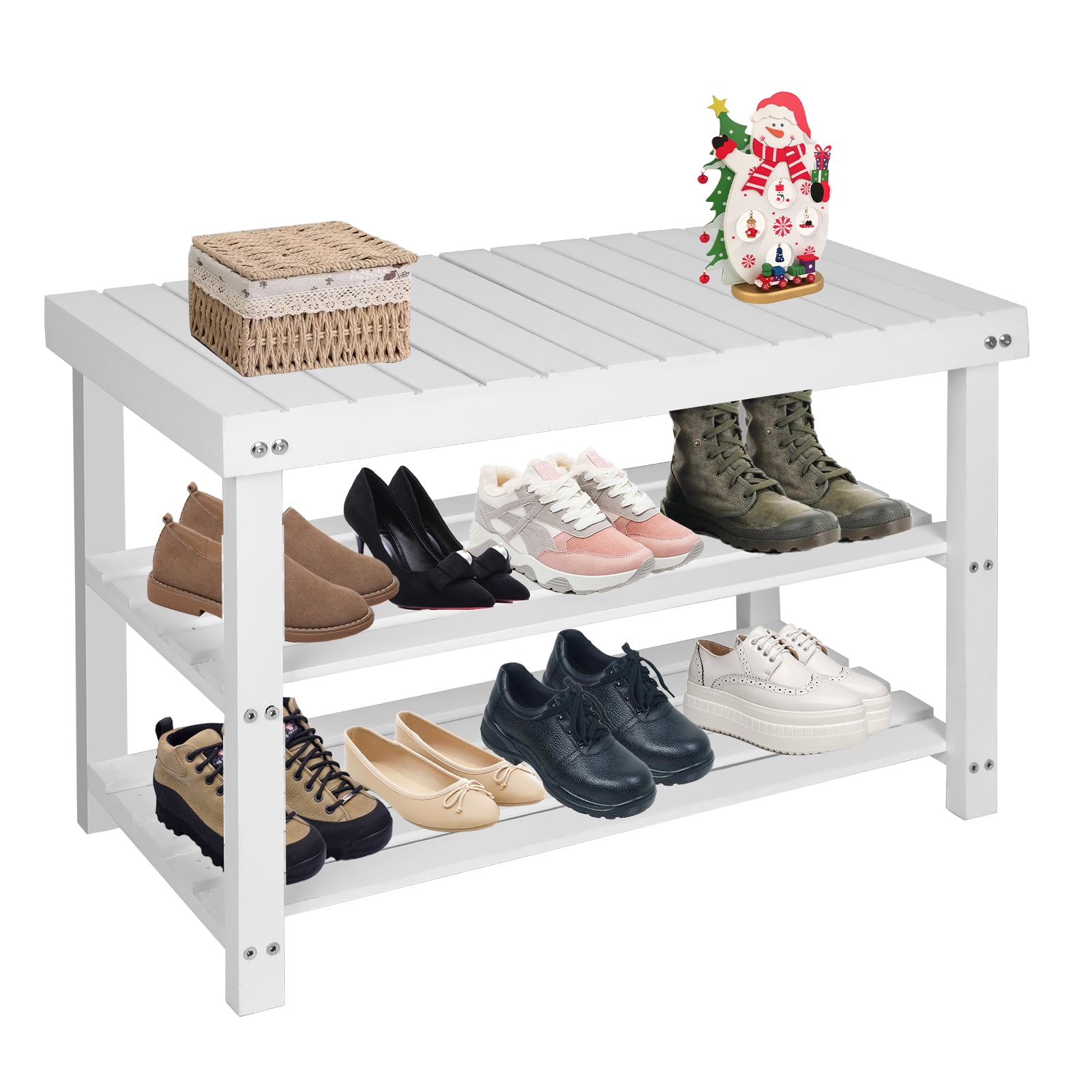 Fionafurn 3Tier Wood Shoe Bench with Boot Organizer, Free Standing