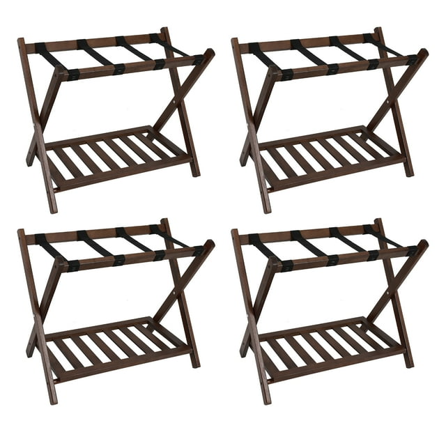Fionafurn 4 Pack Luggage Rack , Wooden Folding Luggage Rack with Nylon