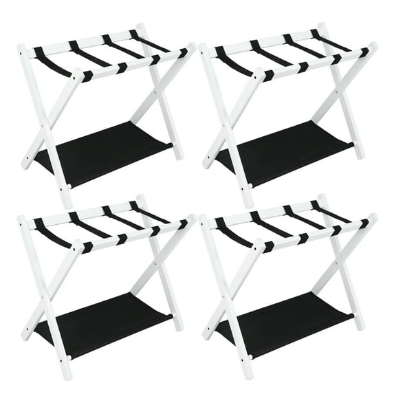 Fionafurn 4 Pack Luggage Rack , Wooden Folding Luggage Rack with Nylon Straps, Suitcase Holder,White