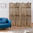thumbnail image 1 of Fionafurn 4 Panel Carved Room Divider,Wooden Screen Folding Decorative Portable Privacy Partition,Brown, 1 of 8