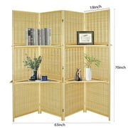 Fionafurn 4 Panel Portable Room Divider, Handwork Bamboo Mesh Woven Design Wall Divider ,with Partition(Natural)
