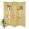thumbnail image 1 of Fionafurn 4 Panel Room Divider with Display Shelves Folding Partition Room Privacy Screen, Natural, 1 of 7