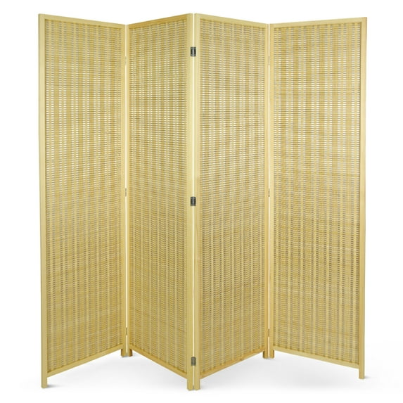 Fionafurn 4 Panels Room Divider Weave Fiber Folding Privacy Screen, Natural