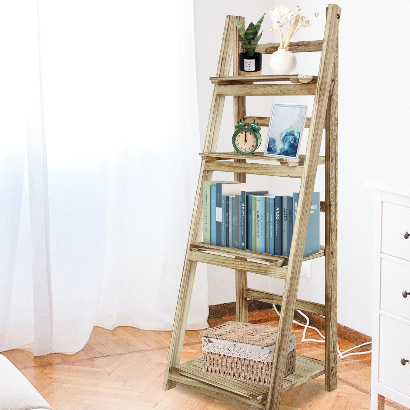 Fionafurn 4Tier 44'' Ladder Shelf Bookshelf Bookcase Storage Display