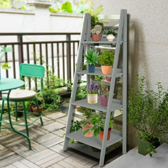 Fionafurn Gray 4-Tier 49'' Ladder Shelf Bookshelf