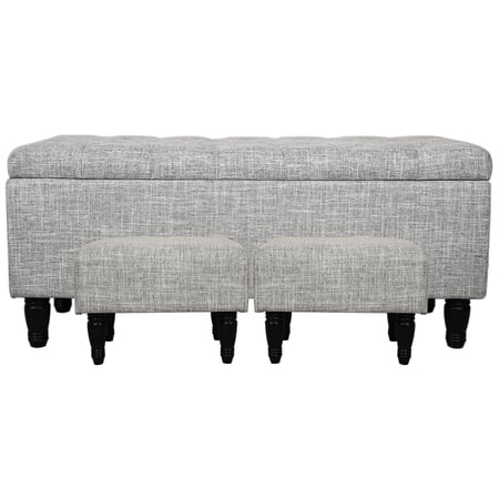 Fionafurn 43.3 Inches Storage Ottoman Bench with 2 Footstools , Gray