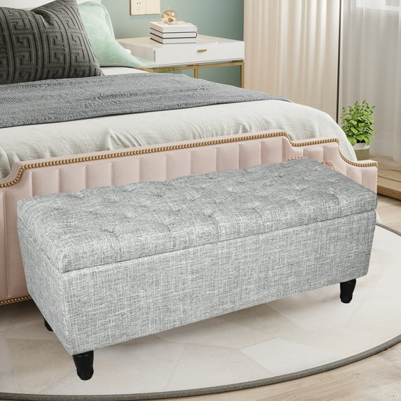 Fionafurn 43" Ottoman with Storage and 2 Footstools,Large Storage Bench for Bedroom, Living Room(Linen-Light gray)