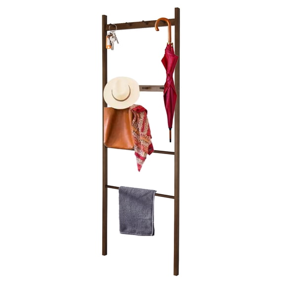 Fionafurn 5.6 Ft Wooden Blanket Ladder,Wall Leaning quilt ladder farmhouse decoration,Brown