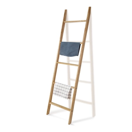 Fionafurn 5-Layer H 65" Blanket Ladder Shelf, Wall Leaning Decorative Organizer, Light Brown