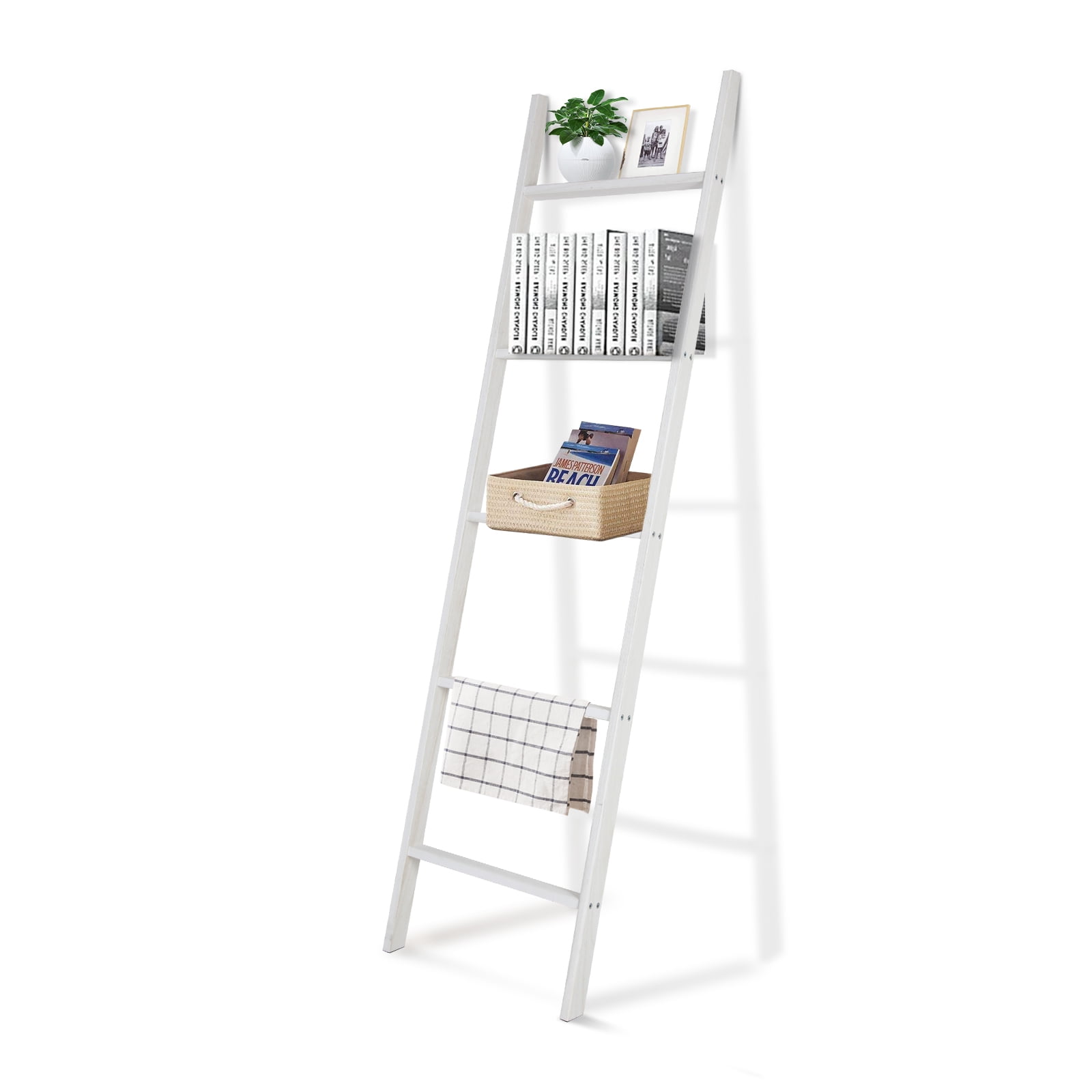 Fionafurn 5Tier Modern Ladder Shelf,Wooden Flower Book Display Shelf
