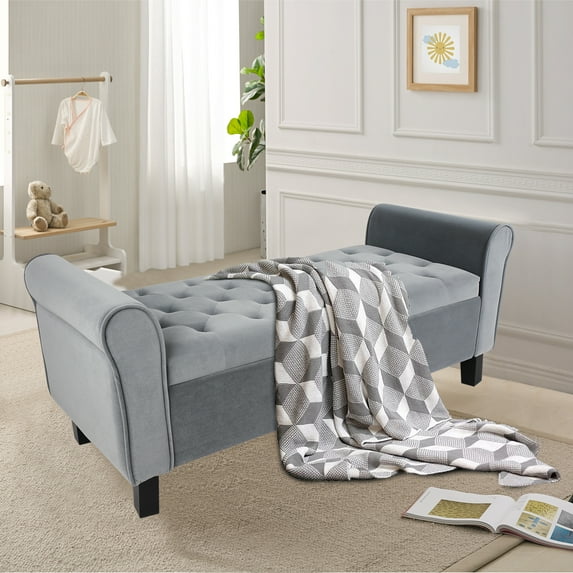 Fionafurn 51" Arm Ottoman with Storage,Large Storage Bench for Bedroom, Living Room, Velvet-Dark gray