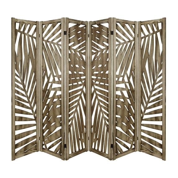 Fionafurn 6 Panel Carved Room Divider,Wooden Folding Decorative Privacy Screen, Brown