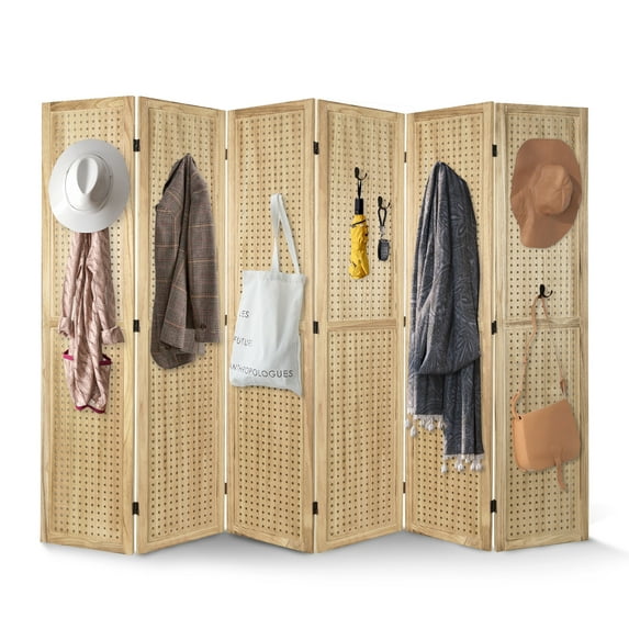 Fionafurn 6 Panel Room Divider,Wooden Folding Privacy Screens Room Divider Wall Freestanding, Natural