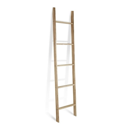 Fionafurn 65in Blanket Ladder, Premium Wood Waterproof Quilt Rack, Decorative Farmhouse Ladder Shelf for Blankets,5-Tier Natural