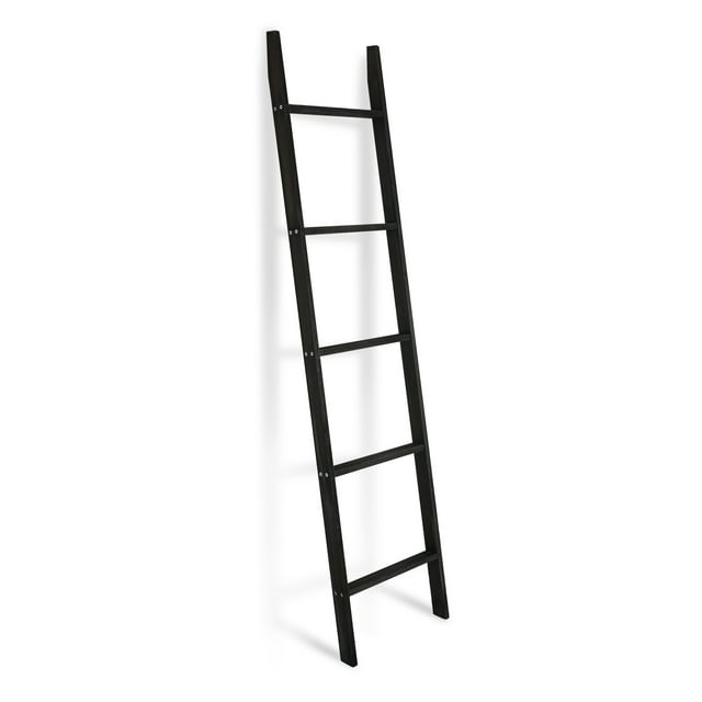 Fionafurn 65in(H) Blanket Ladder, Modern Wood Rack Farmhouse Ladder Shelf for Blankets,5Tier