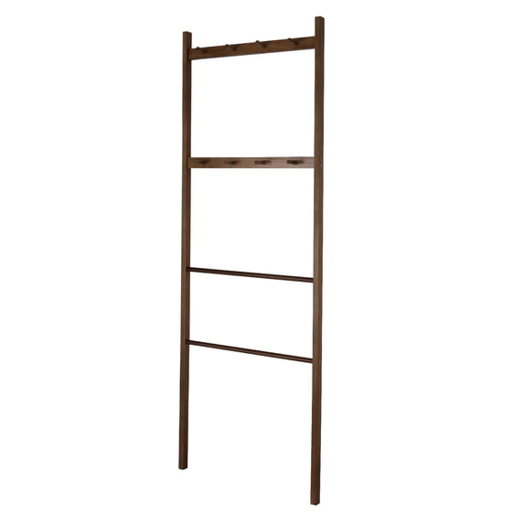 Fionafurn 67in(H) Blanket Ladder, Modern Wood Rack Farmhouse Ladder Shelf for Blankets,4-Tier Brown