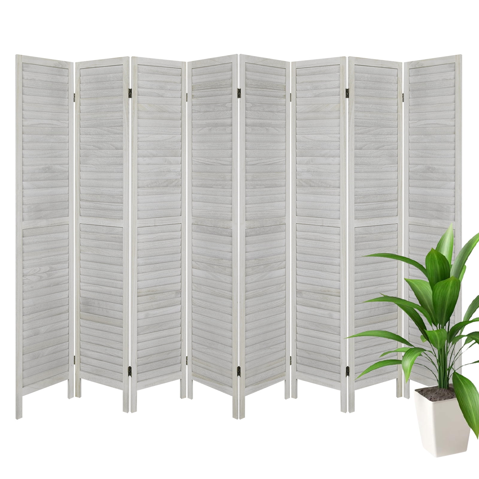 Fionafurn 8 Panel Room Divider, Mesh Design Freestanding Wooden Room Dividers，White
