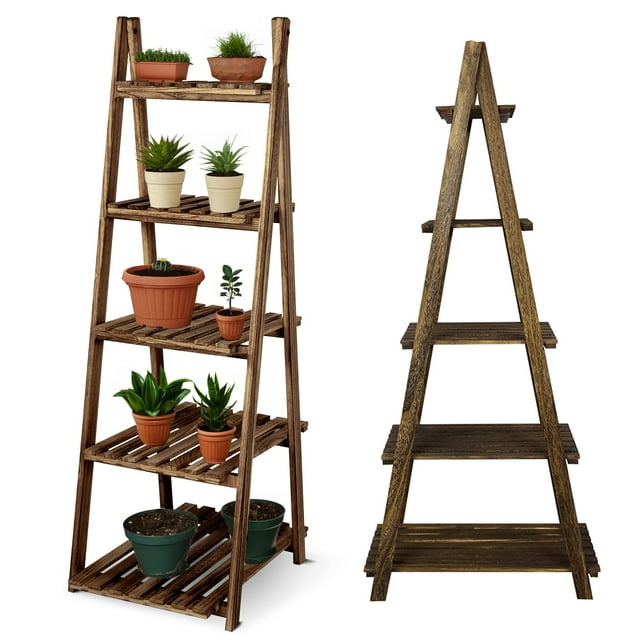 Fionafurn AShaped 5Tier Wooden Bookcase, Modern Decor Ladder Shelf
