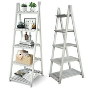 Fionafurn A-Shaped 5-Tier Bookshelf, Modern Wooden Ladder Shelf Open Display Shelves Plant Stand, White