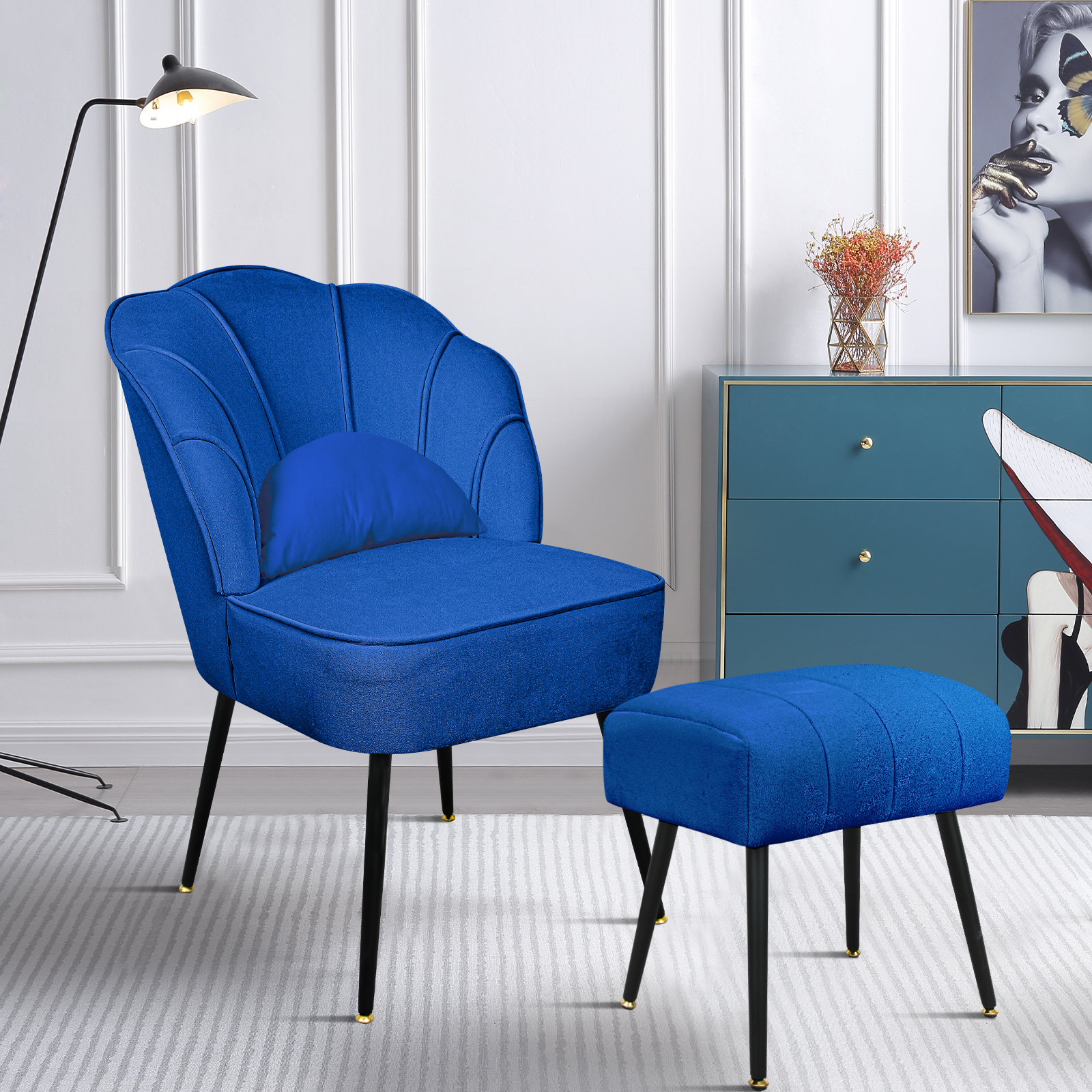Fionafurn Accent Chairs with Ottoman,Vanity Guest Chair with Metal Legs