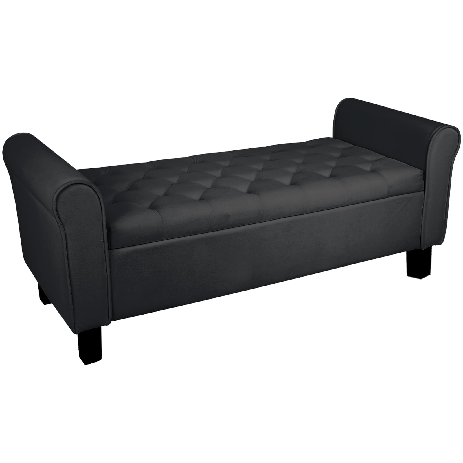 Fionafurn Contemporary Ottoman Storage Bench with Rolled Arms, Black