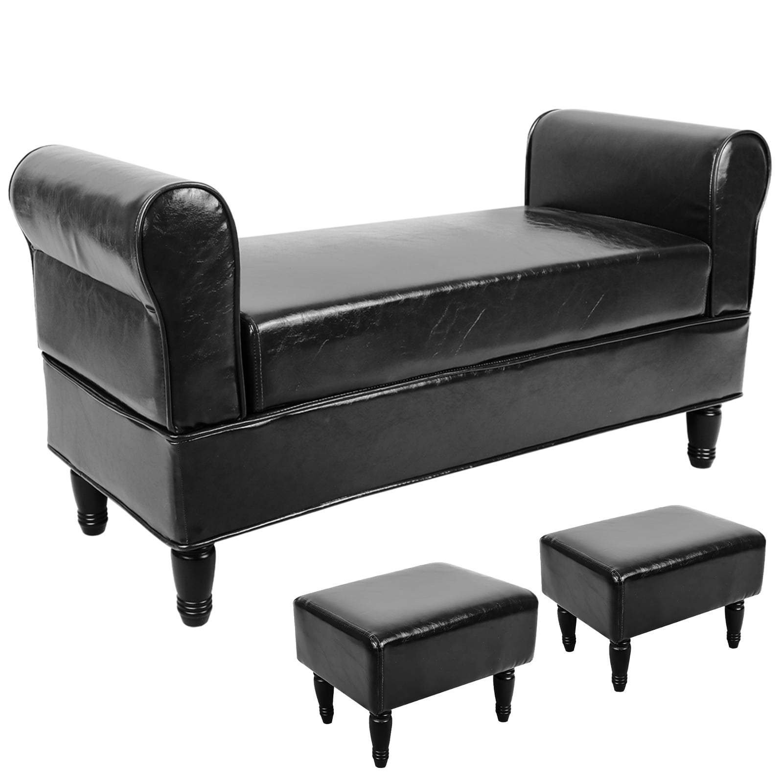 Fionafurn Contemporary Rolled Arm Faux Leather Storage Ottoman Bench