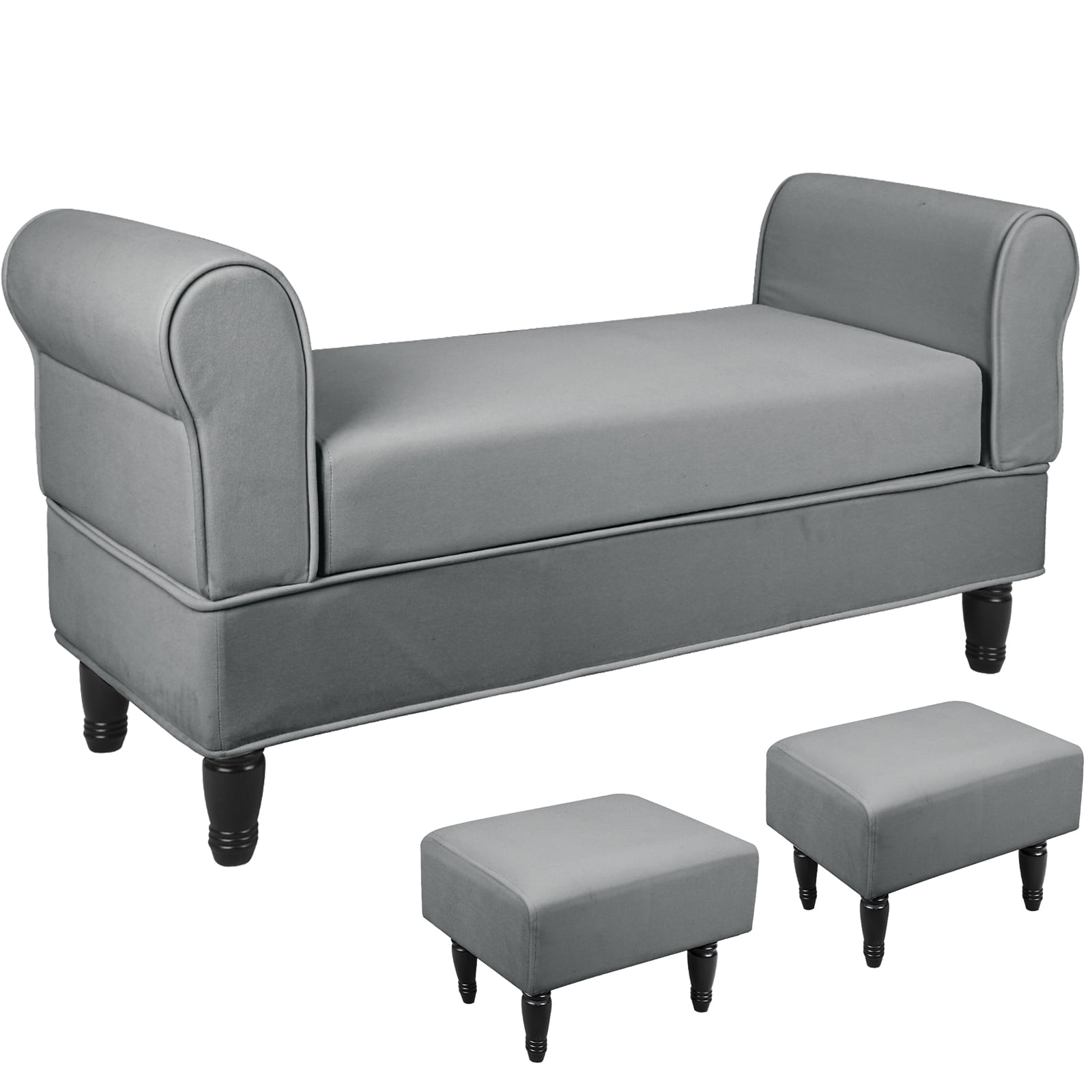 Fionafurn Contemporary Rolled Arm Velvet Storage Ottoman Bench with 2