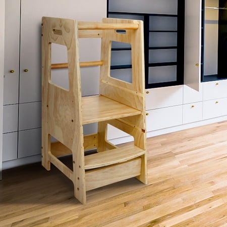 Fionafurn Kids Step Stool Wooden Adjustable Step Stool ,Fall prevention for Kids Kitchen Bathroom Tower Stool to Help Toddlers Learning