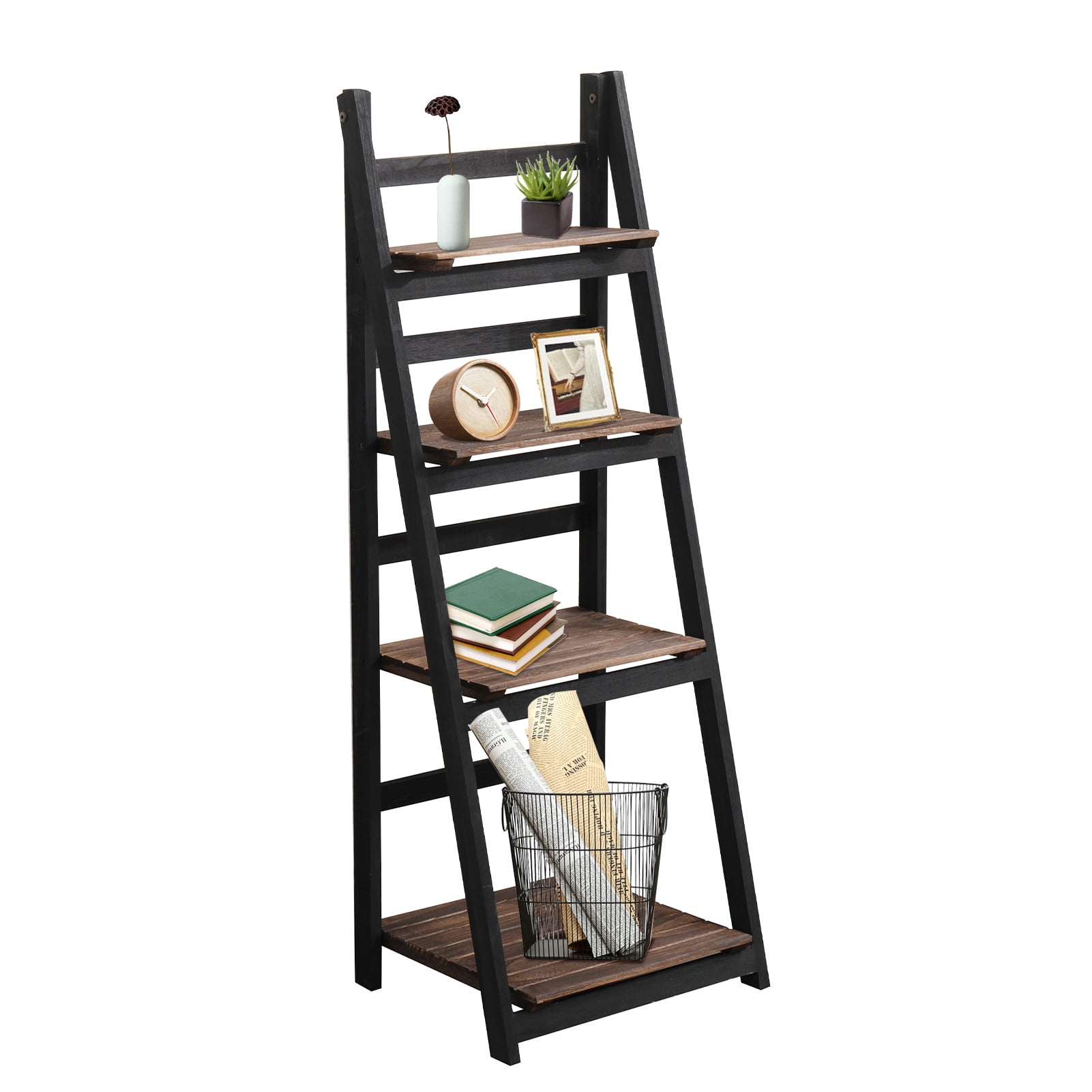 Fionafurn Ladder Shelf, 4 Tier Modern Bookcase, Multifunctional