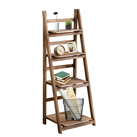 Fionafurn Ladder Shelf, 4 Tier Modern Bookcase, Multifunctional Bookshelf Storage Rack, Plant Flower Tools Stand, Brown