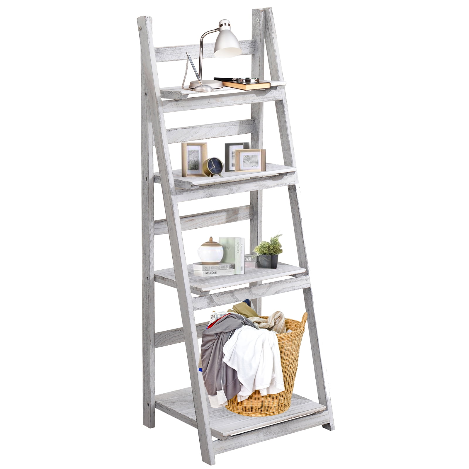 Fionafurn Ladder Shelf, 4 Tier Modern Bookcase, Multifunctional