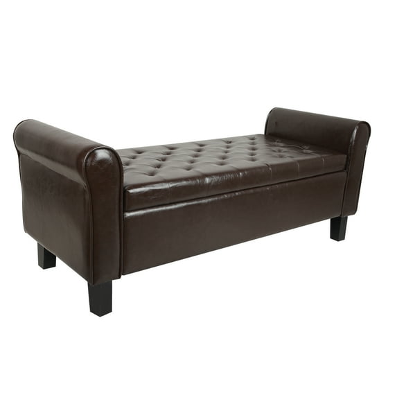 Fionafurn PU End of Bed Storage Ottoman Bench,19.7" D x 51.2" W x 20.5" H,Brown Texture