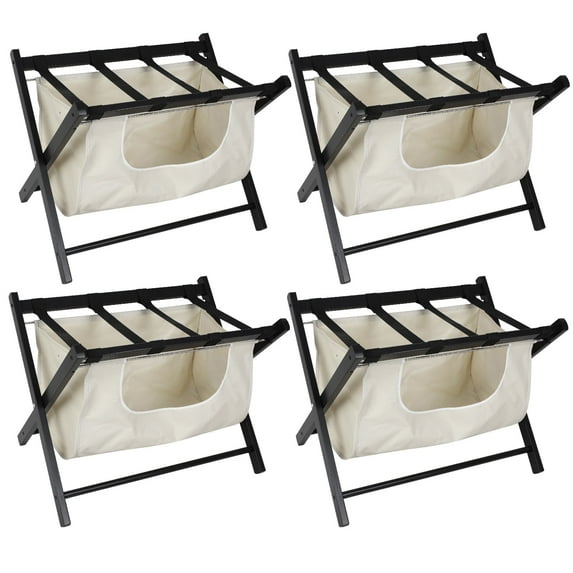 Fionafurn Premium Texture Solid Wood Luggage Rack Pack of 4,With Detachable Laundry Bag Black