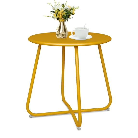 Fionafurn Round Metal Side Table, End Table, Small Patio Coffee Table for Porch Yard Balcony Garden, Gold