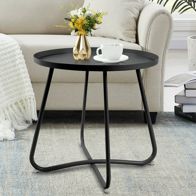 Fionafurn Round Side Table, Metal End Table, Small Patio Coffee Table ...