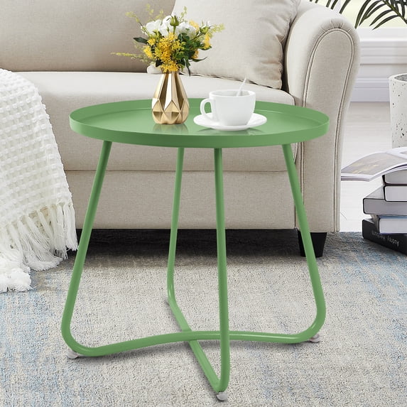 Fionafurn Round Side Table, Metal End Table, Small Patio Coffee Table for Porch Yard Balcony Garden, Green