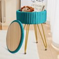 thumbnail image 1 of Fionafurn Velvet Storage Ottoman, Upholstered Pleated Round Vanity Stool, Peacock Blue, 1 of 10