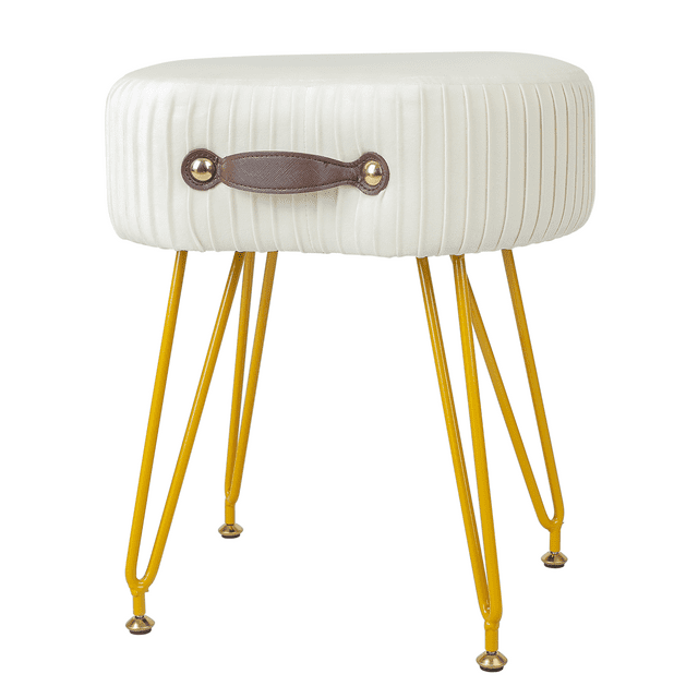 Fionafurn Velvet Vanity Stool Ottoman, Upholstered Pleated Makeup Chair