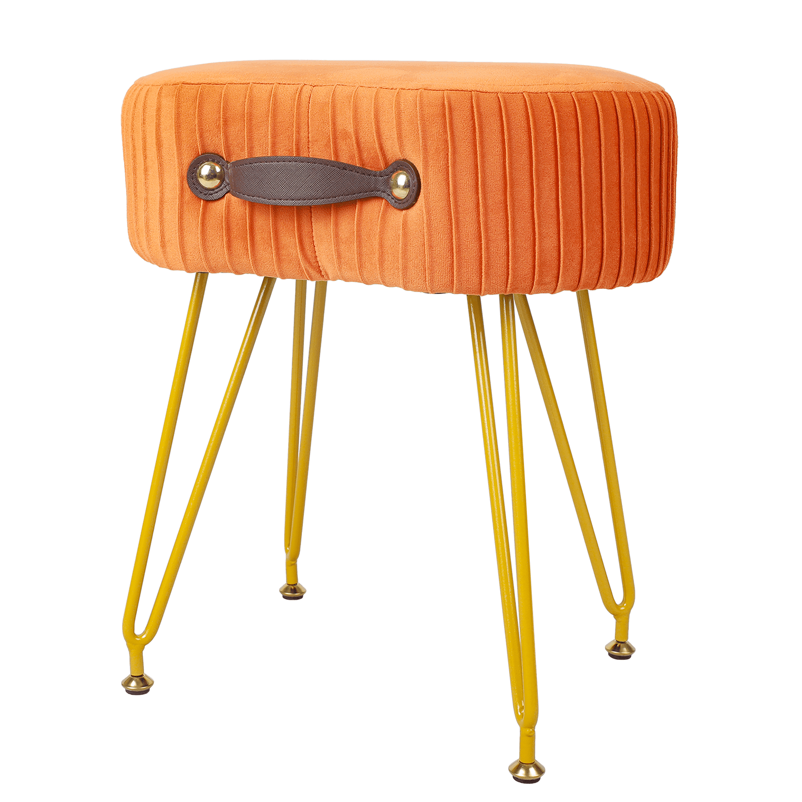 Fionafurn Velvet Vanity Stool Ottoman, Upholstered Pleated Makeup Chair