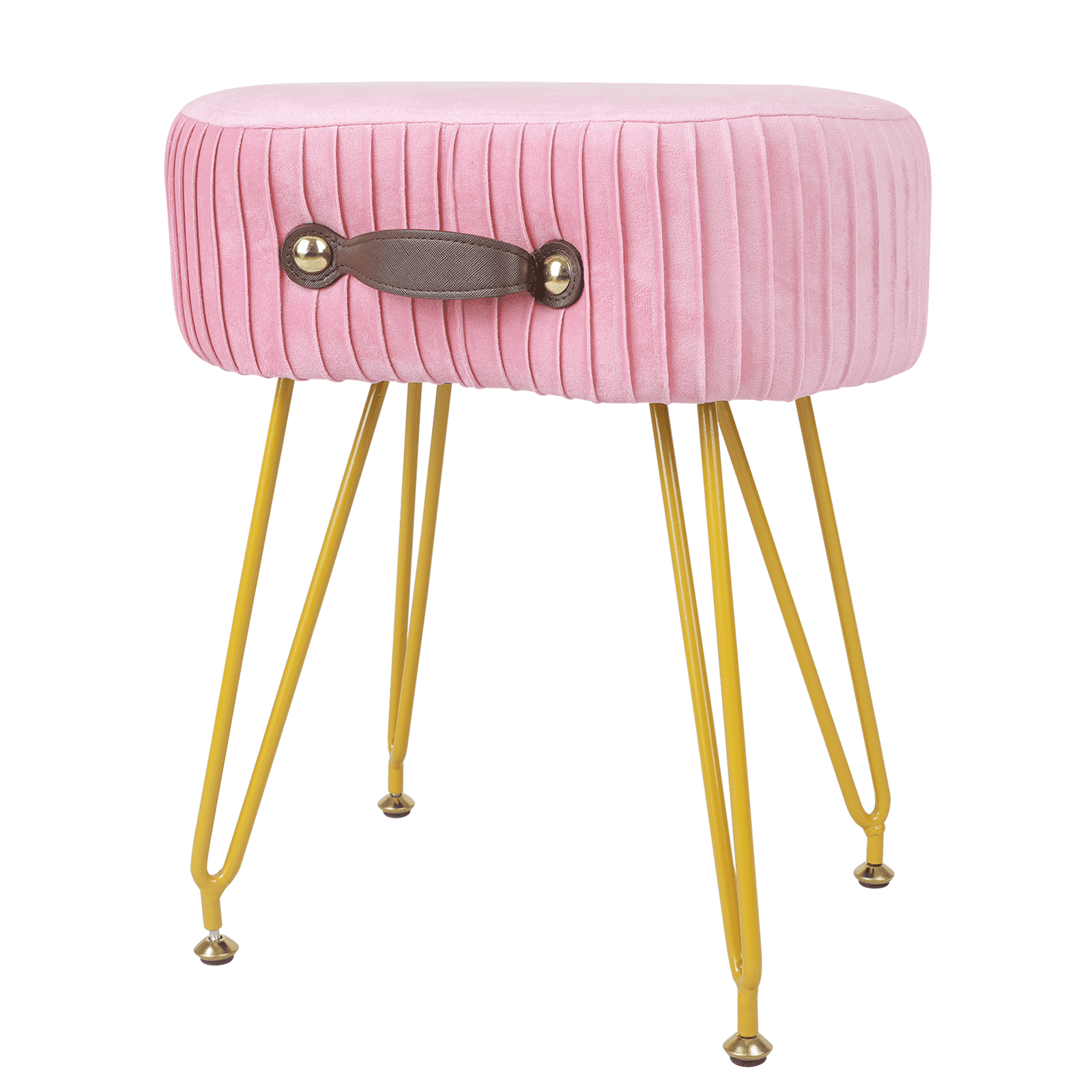 Fionafurn Velvet Vanity Stool Ottoman, Upholstered Pleated Makeup Chair