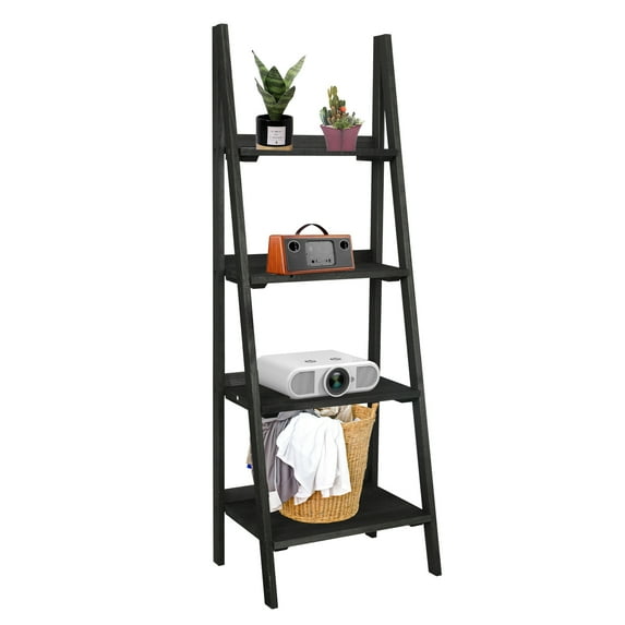 Fionafurn Wood 4-Tier Plant Shelf,Plant Ladder Corner Storage Shelves for adult Living Room ,Black